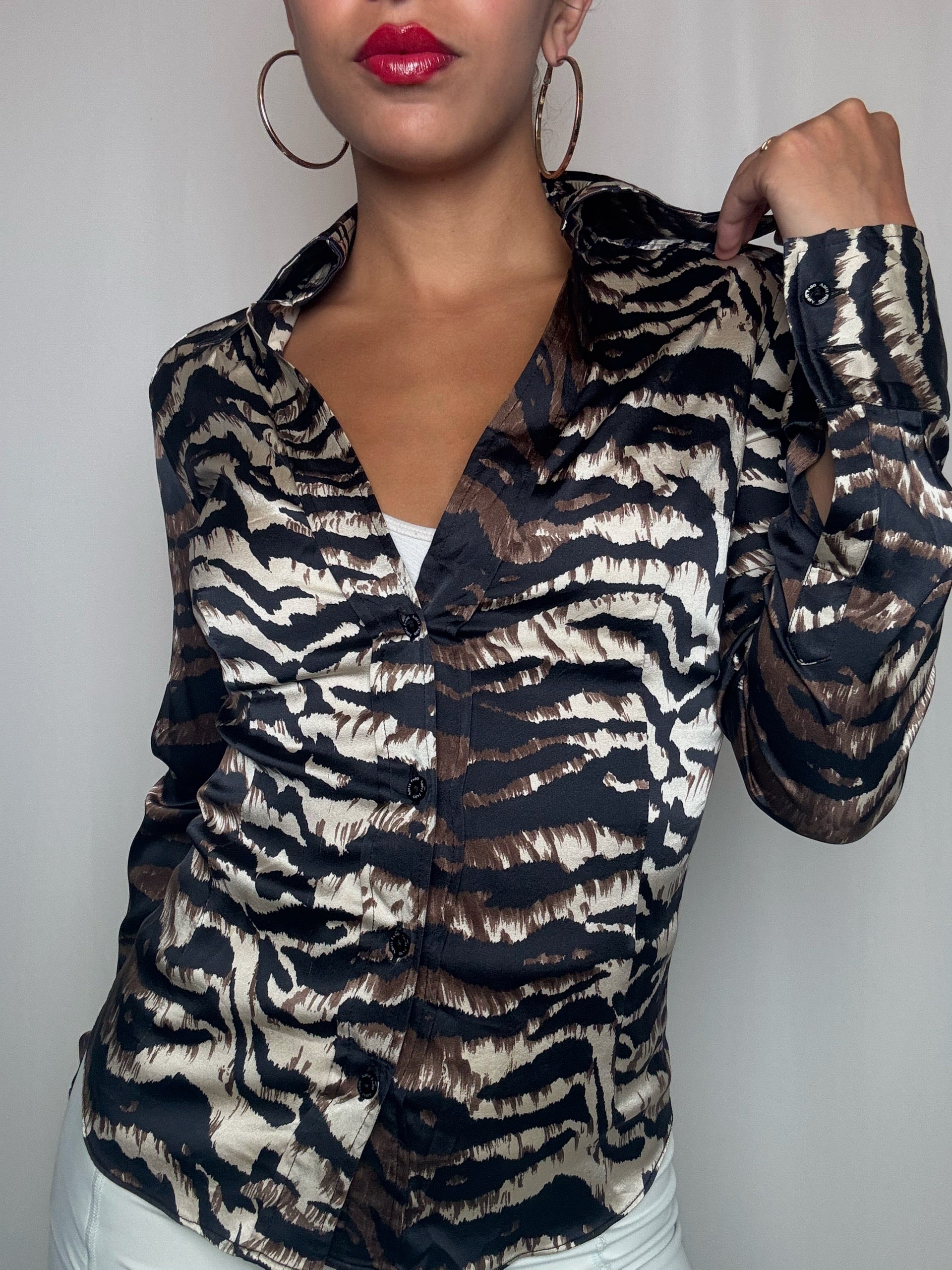 Chemise zébrée en soie M vintage
