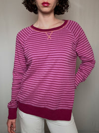 Sweat rose à rayure L vintage