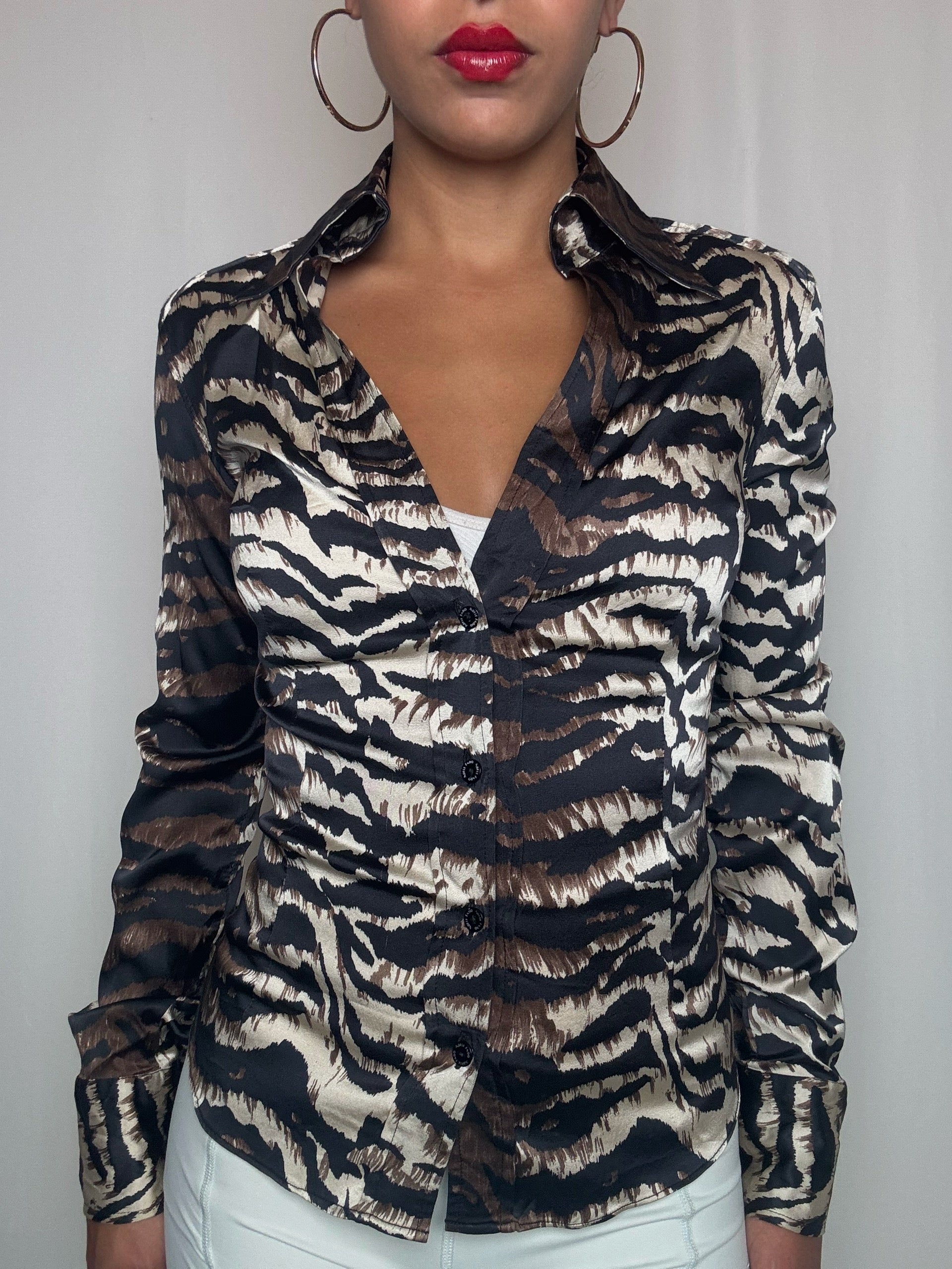 Chemise zébrée en soie M vintage