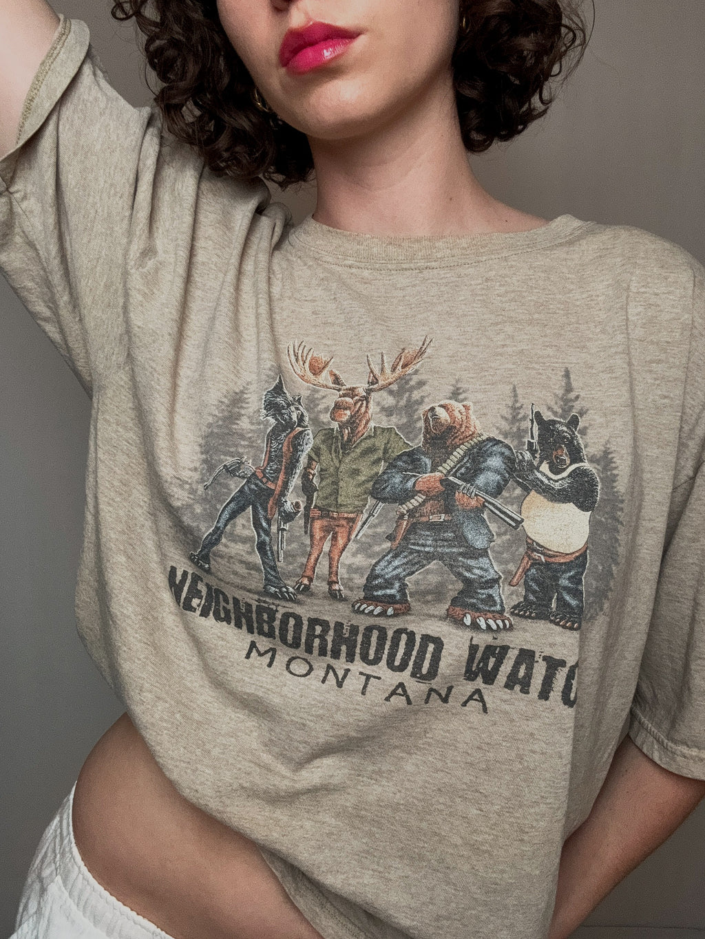 Vintage T-Shirt mit braunem Aufdruck L/XL