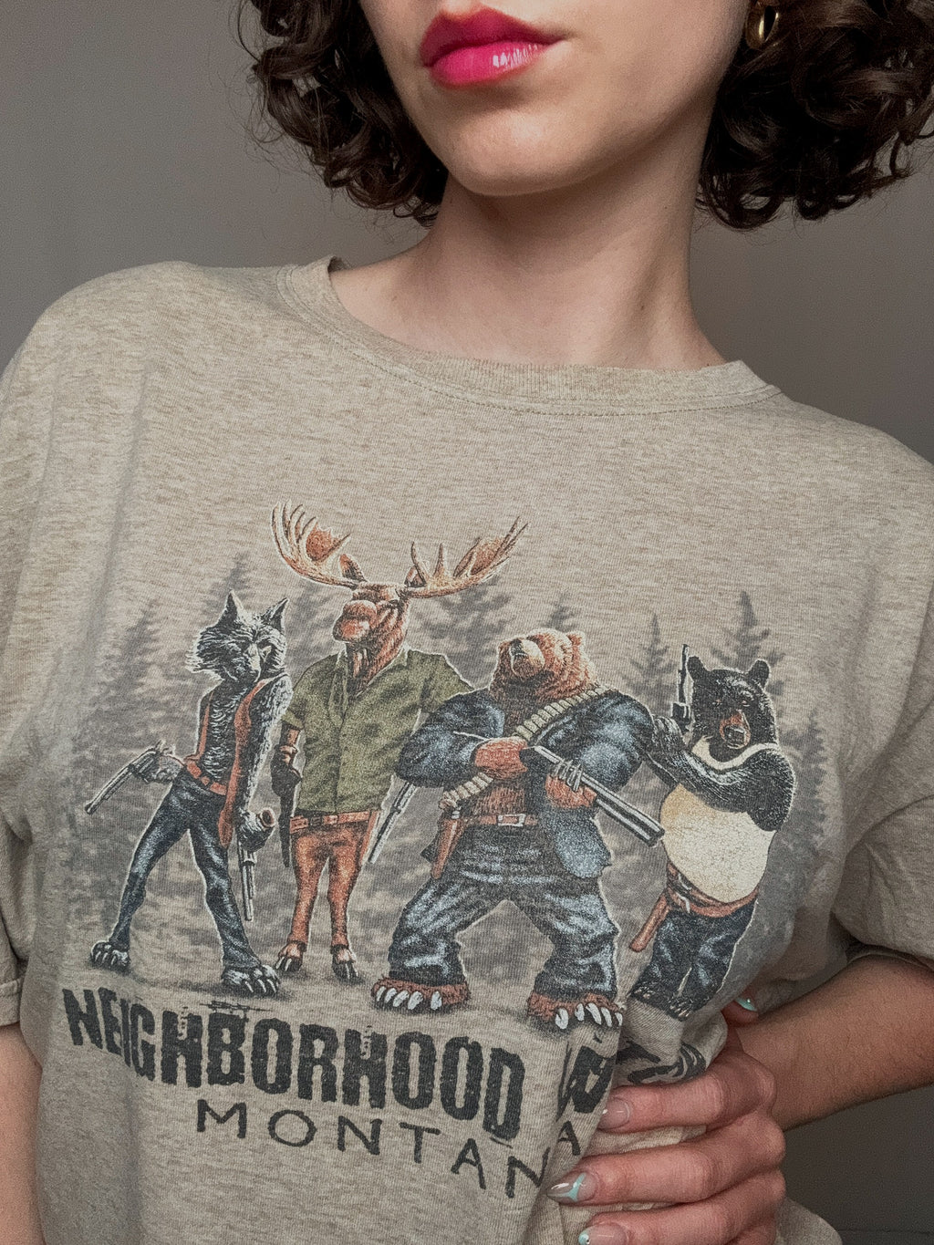 Vintage T-Shirt mit braunem Aufdruck L/XL