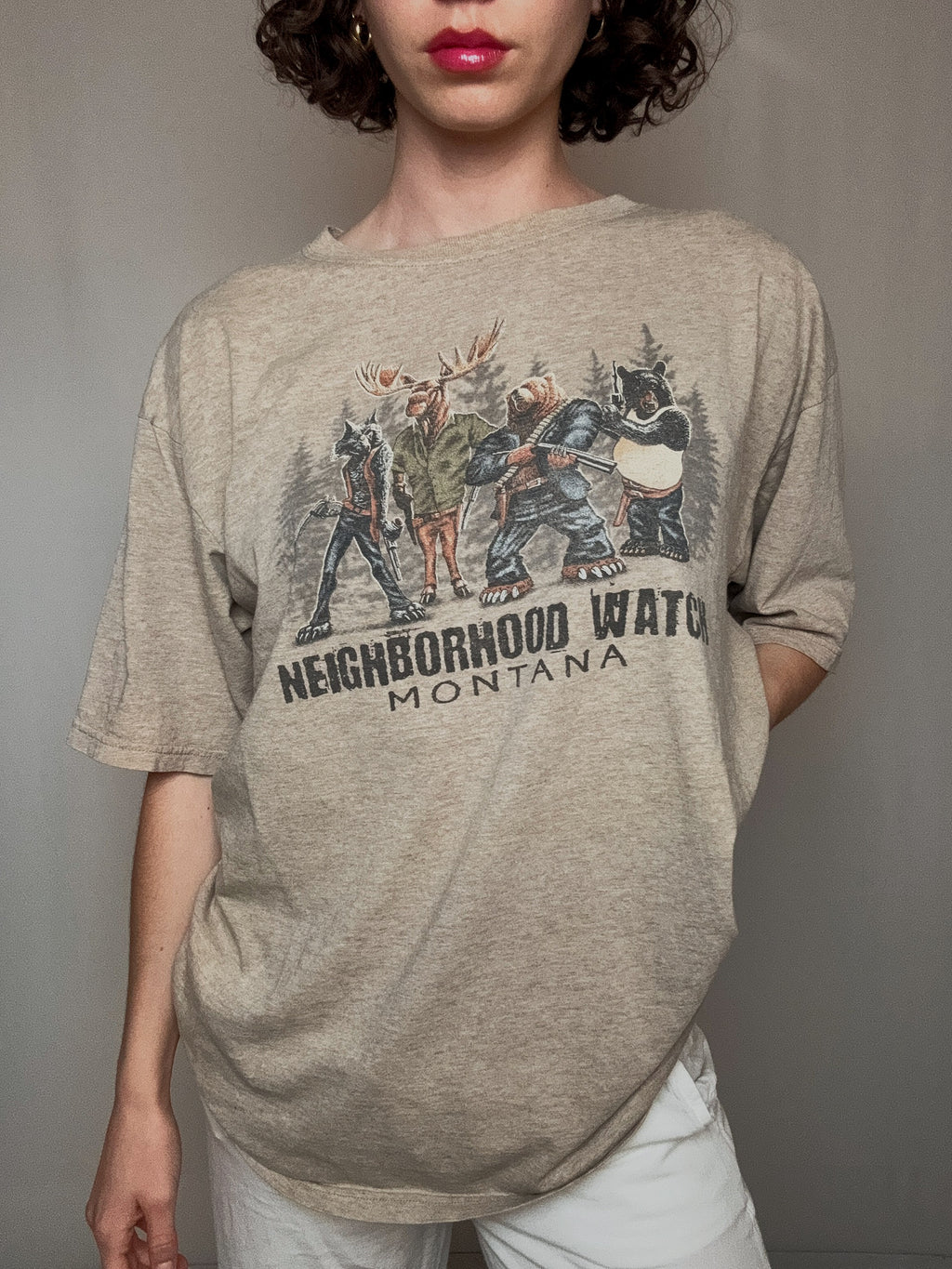 Vintage T-Shirt mit braunem Aufdruck L/XL