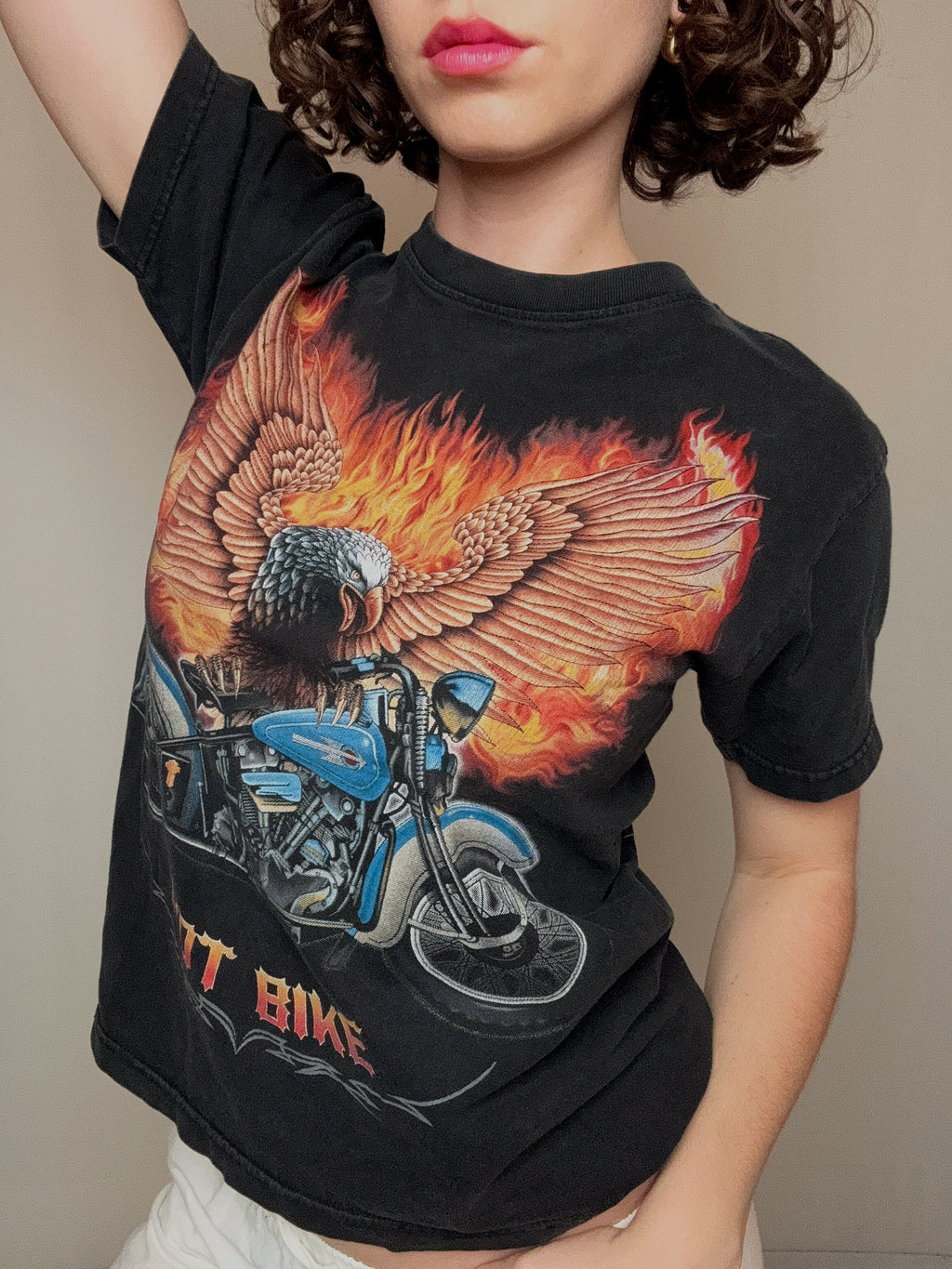 Vintage-Biker-T-Shirt mit Aufdruck S