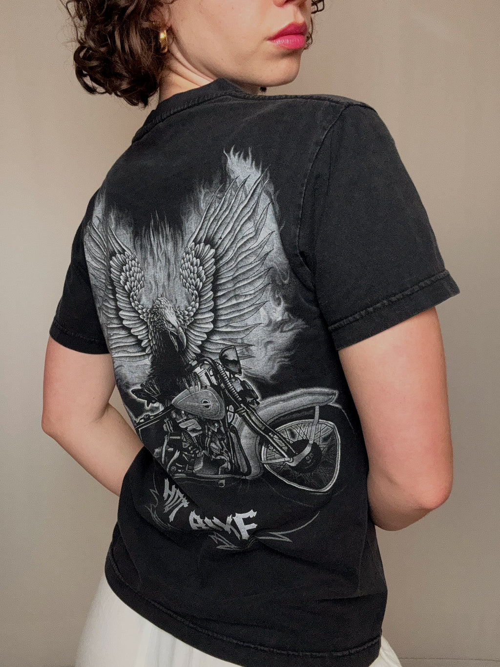 Vintage-Biker-T-Shirt mit Aufdruck S