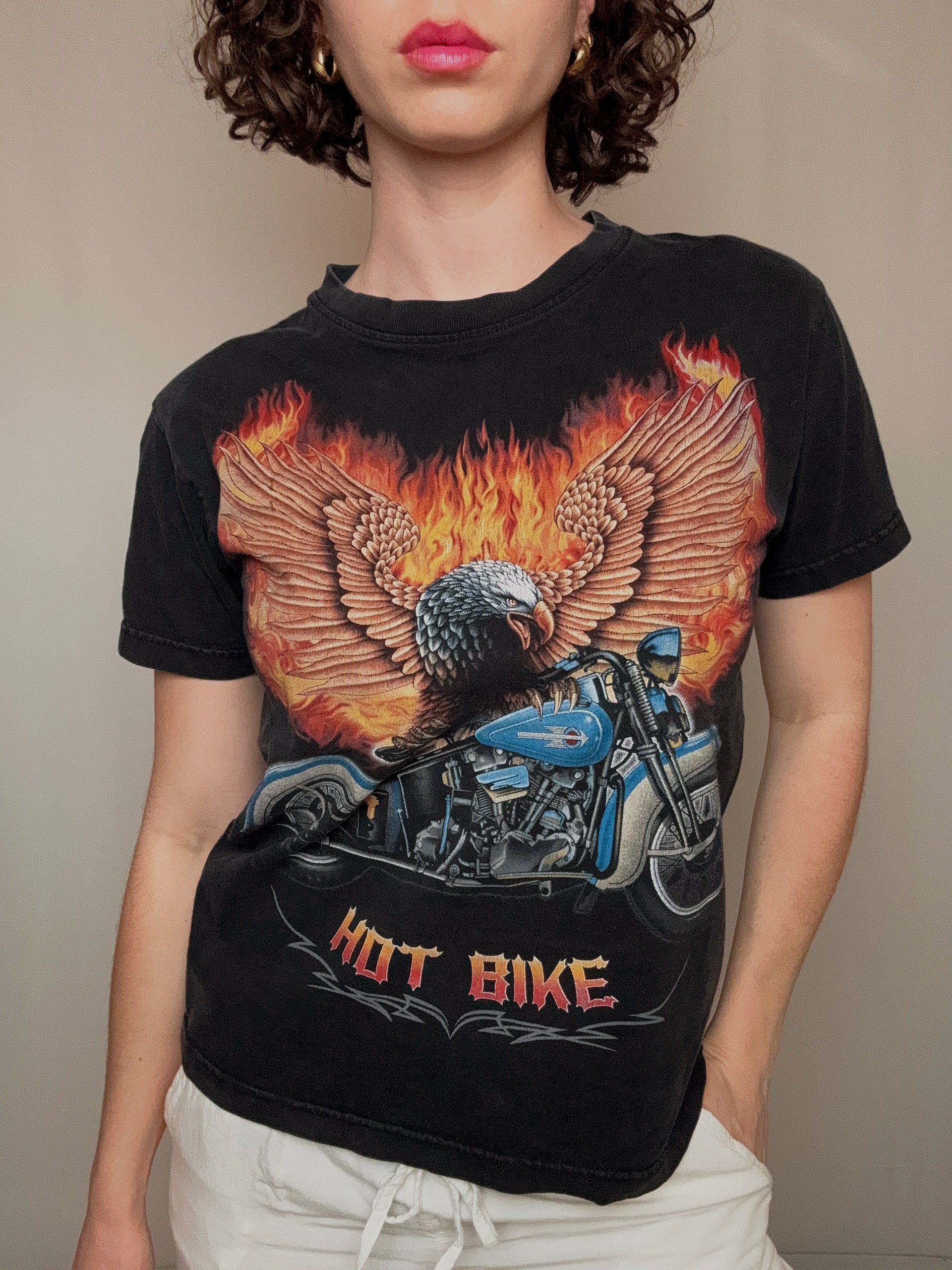 Vintage-Biker-T-Shirt mit Aufdruck S