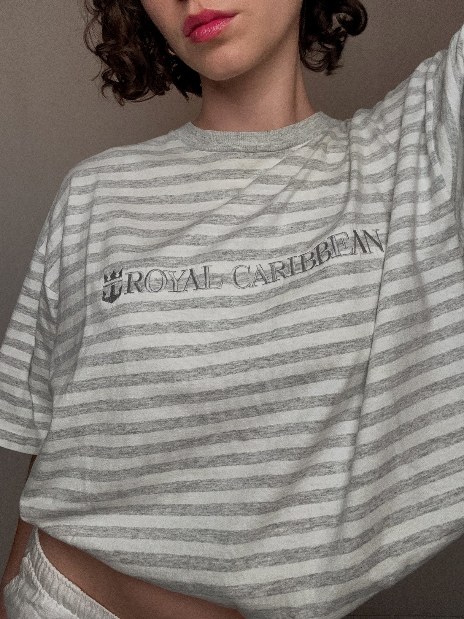 Besticktes gestreiftes T-Shirt XL Vintage