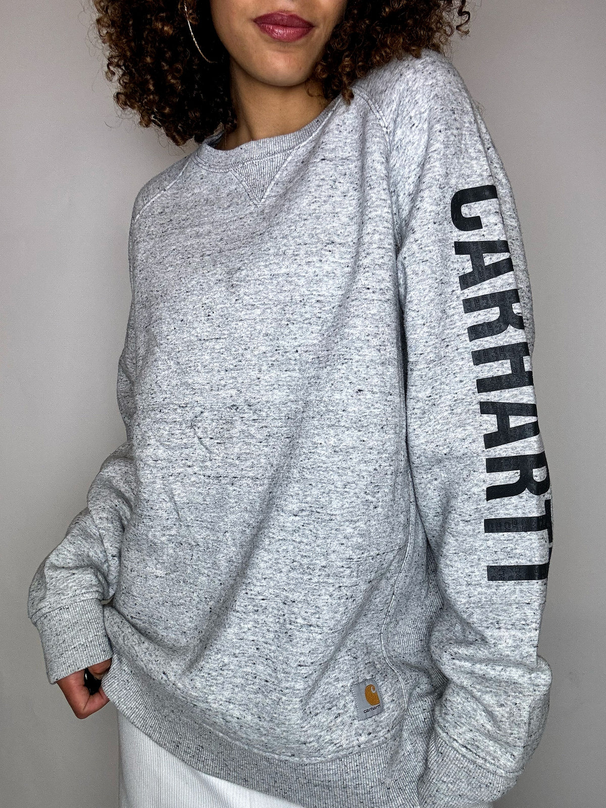Vintage-Sweatshirt mit Rundhalsausschnitt, meliertes Grau, Größe XL