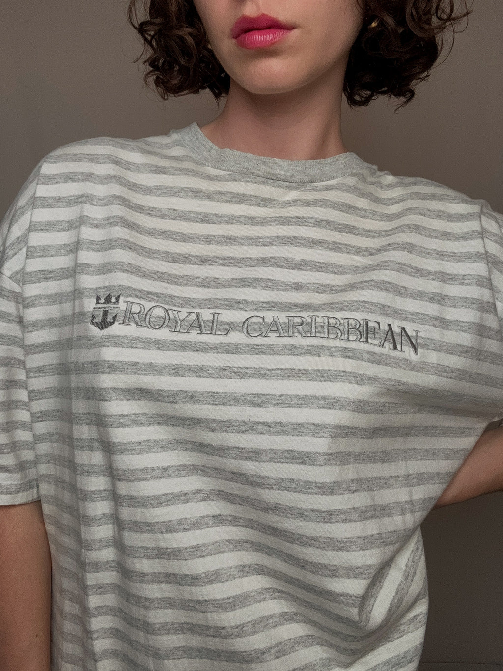 Besticktes gestreiftes T-Shirt XL Vintage