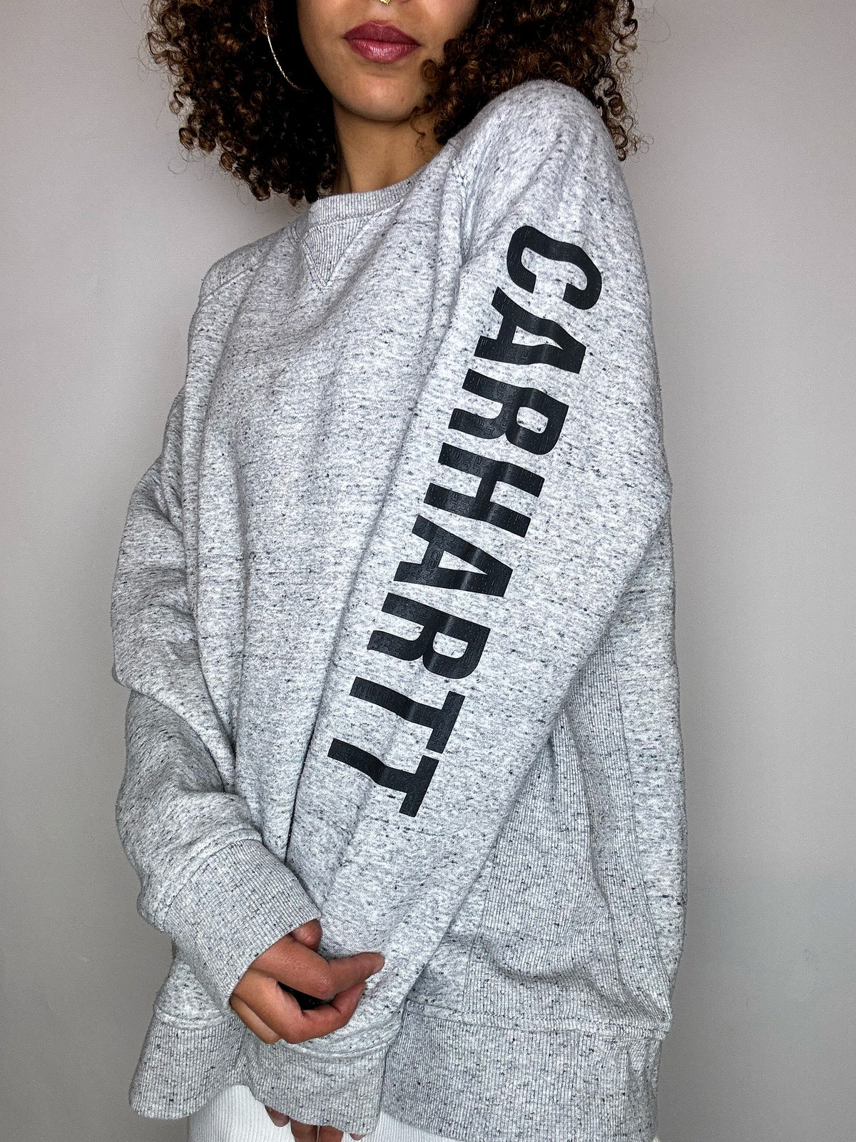 Vintage-Sweatshirt mit Rundhalsausschnitt, meliertes Grau, Größe XL
