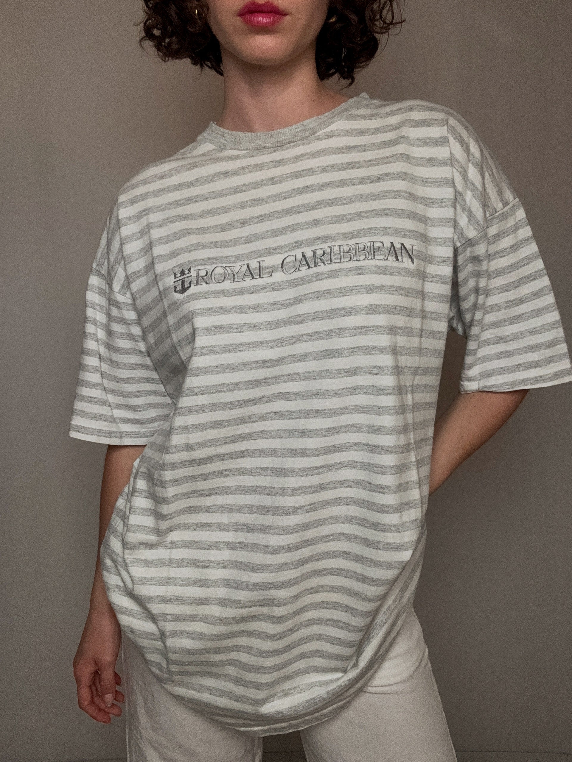 Besticktes gestreiftes T-Shirt XL Vintage