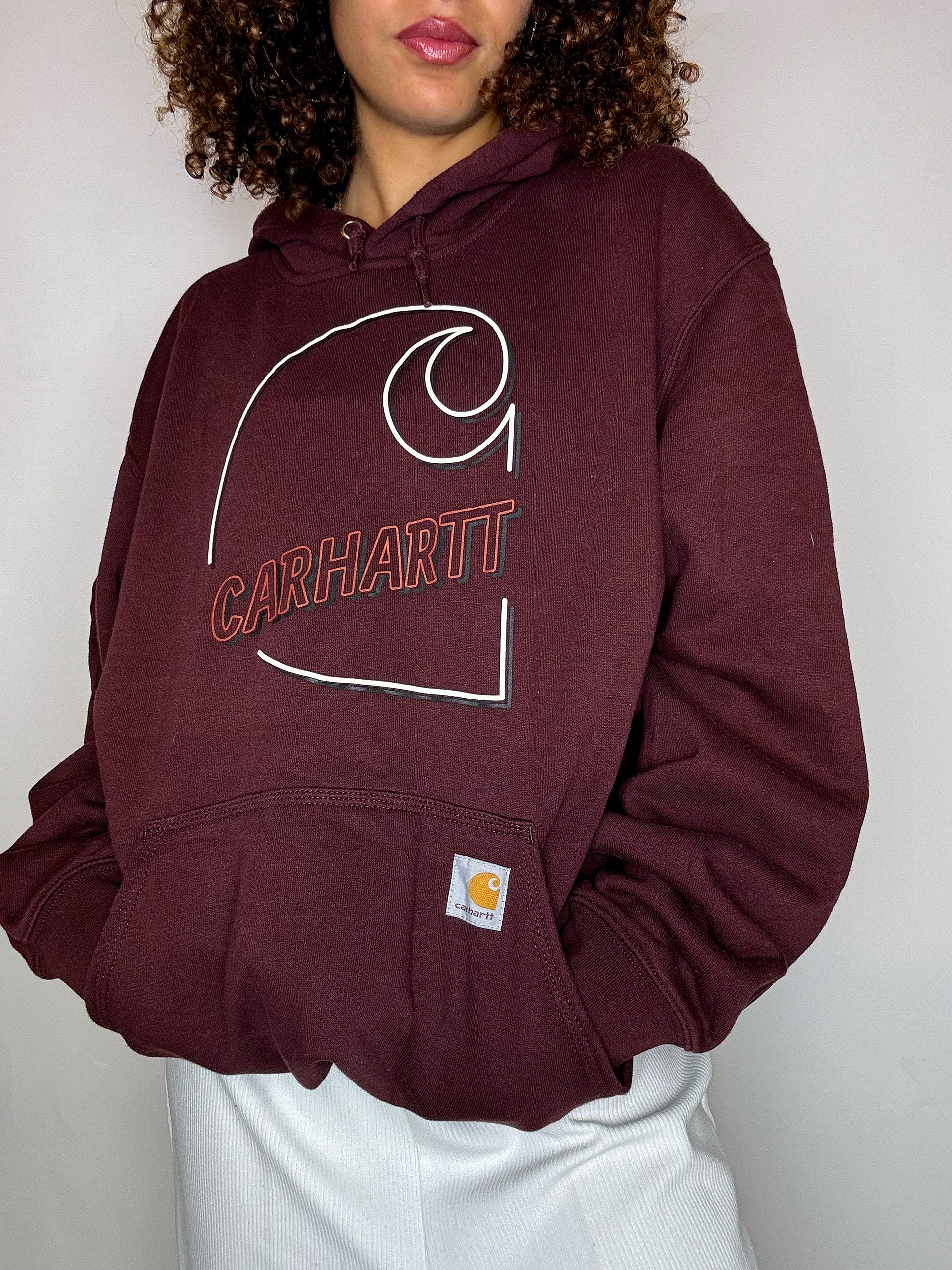 CARHARTT burgundy hooded sweatshirt L vintage
