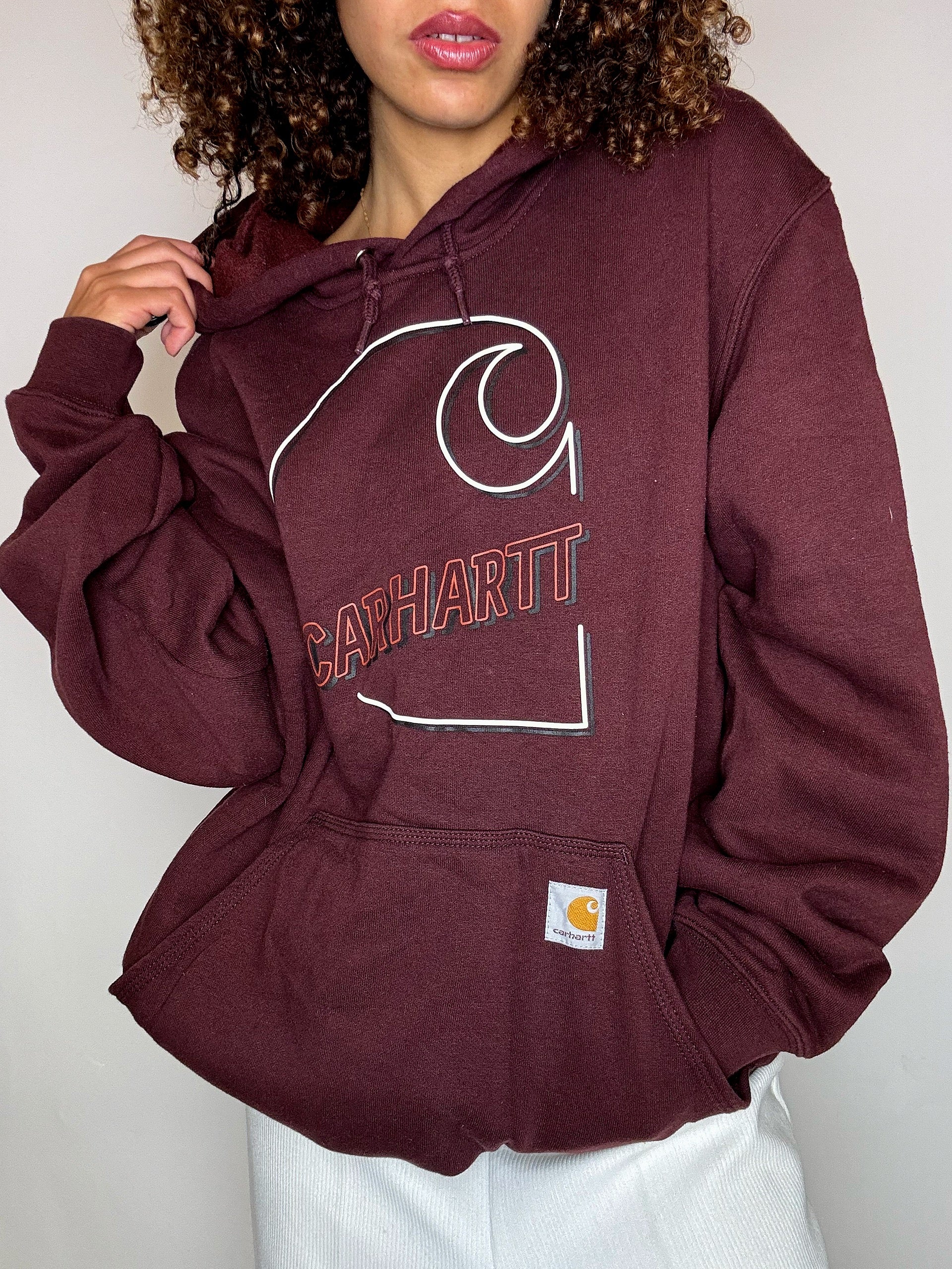 CARHARTT burgundy hooded sweatshirt L vintage