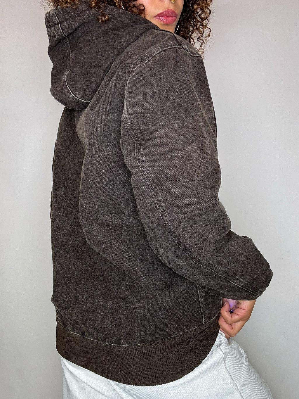 CARHARTT Vintage-Jacke mit braunem Futter und Kapuze, Größe S