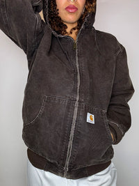 CARHARTT Vintage-Jacke mit braunem Futter und Kapuze, Größe S