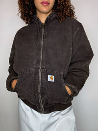 CARHARTT Vintage-Jacke mit braunem Futter und Kapuze, Größe S
