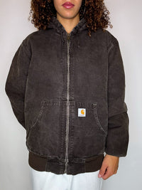 CARHARTT Vintage-Jacke mit braunem Futter und Kapuze, Größe S