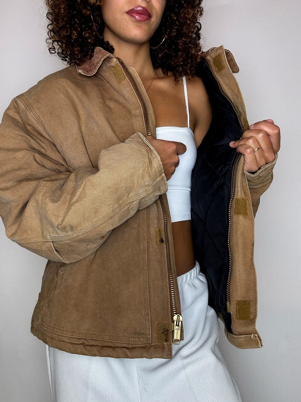 Vintage beige gefütterte CARHARTT-Jacke, Größe L