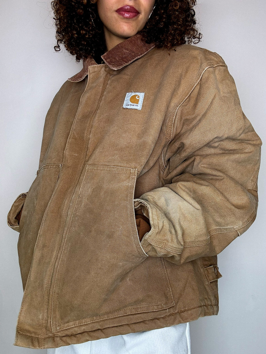 Vintage beige gefütterte CARHARTT-Jacke, Größe L