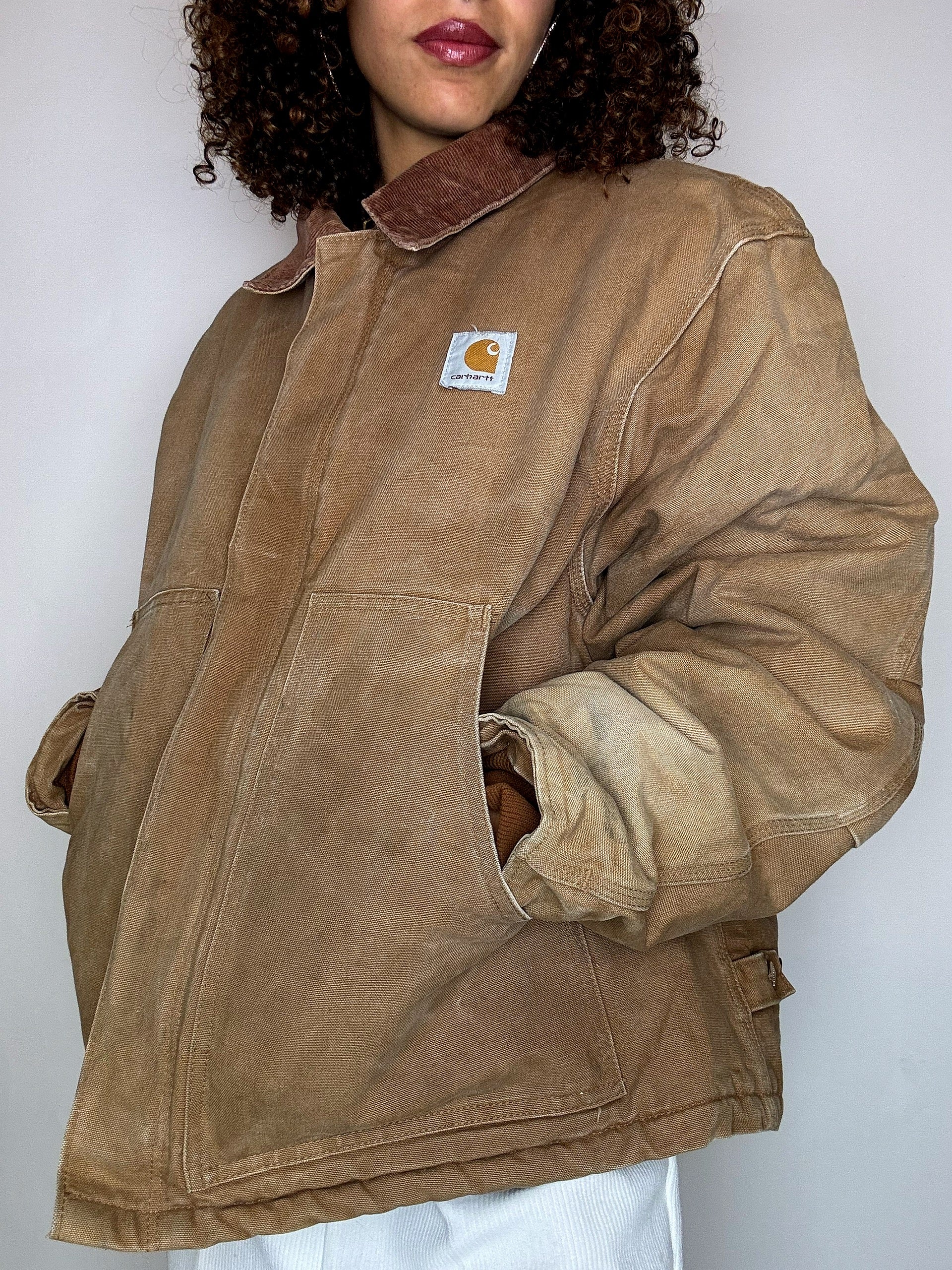 Vintage beige gefütterte CARHARTT-Jacke, Größe L