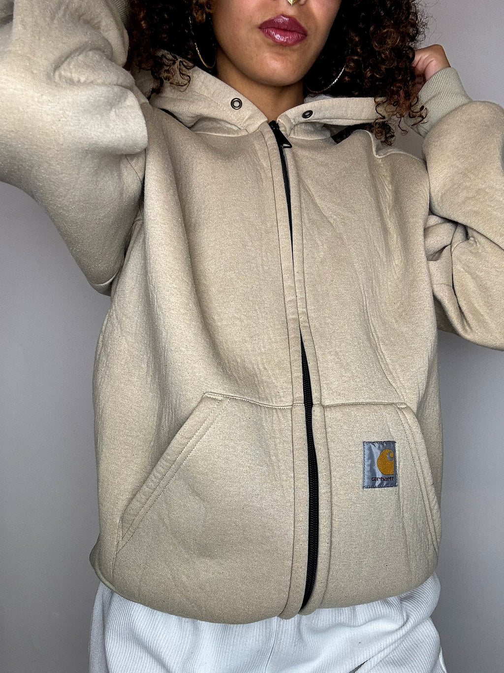 CARHARTT M Vintage-beige dicker Zip-Up-Hoodie