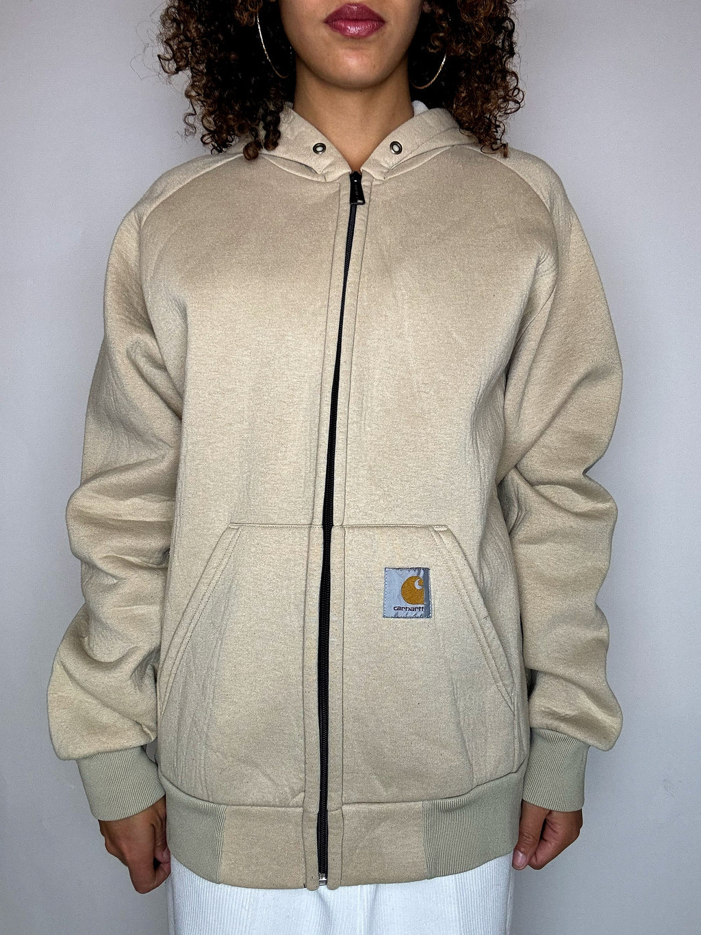 CARHARTT M Vintage-beige dicker Zip-Up-Hoodie