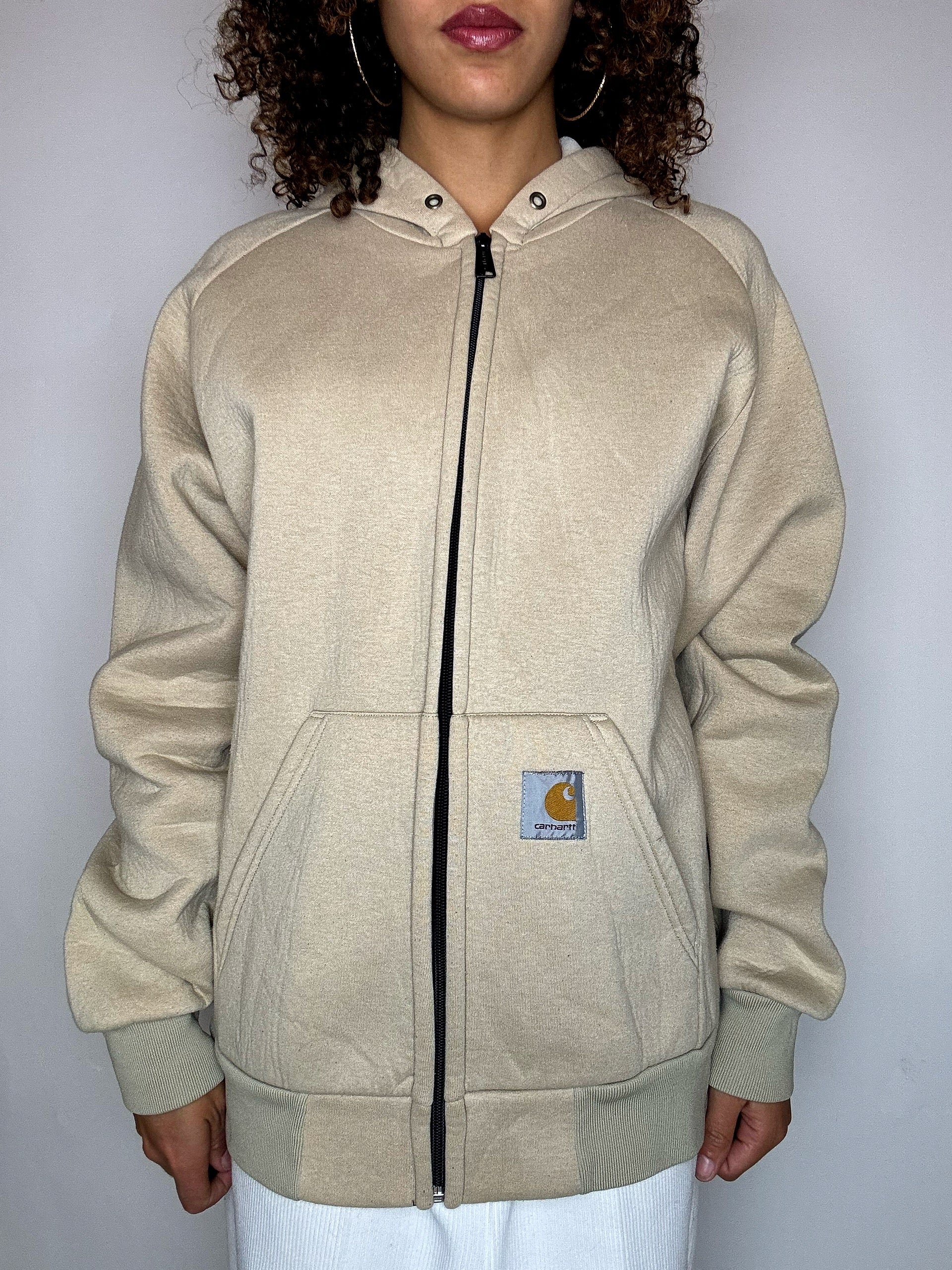 CARHARTT M Vintage-beige dicker Zip-Up-Hoodie