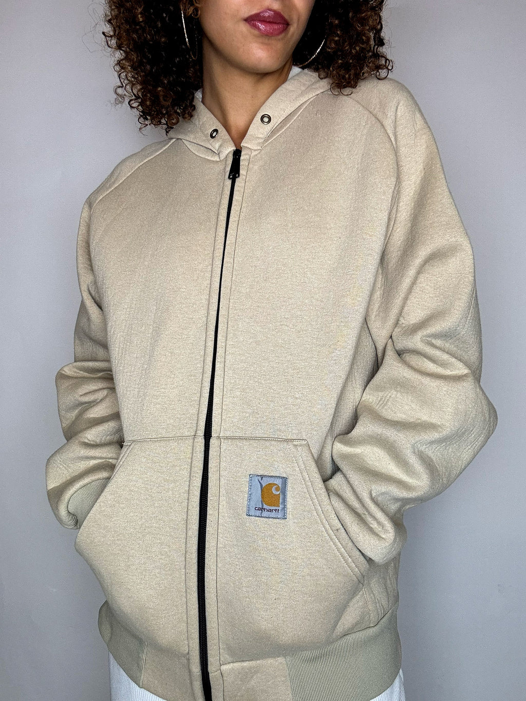 CARHARTT M Vintage-beige dicker Zip-Up-Hoodie
