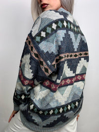 Blue vintage patterned knit sweater