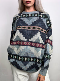 Blue vintage patterned knit sweater