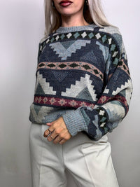 Blue vintage patterned knit sweater