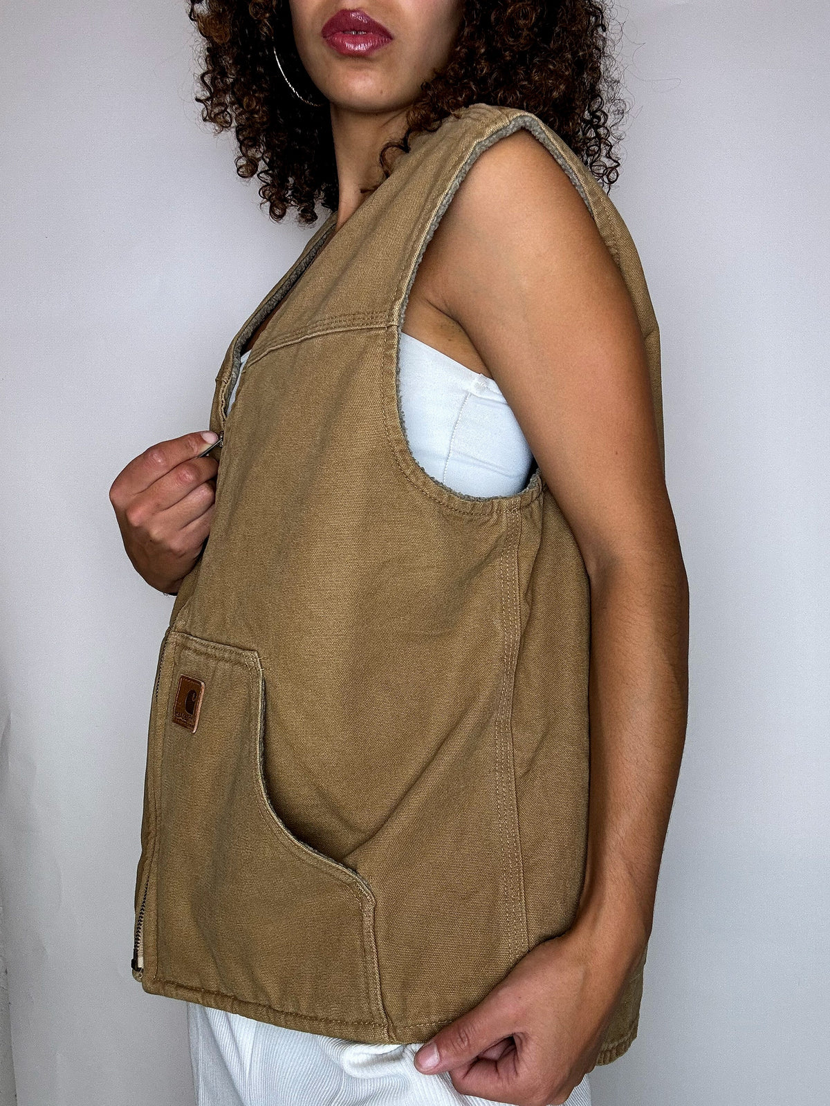 Beige gefütterte CARHARTT Weste, Vintage-Größe, Größe L