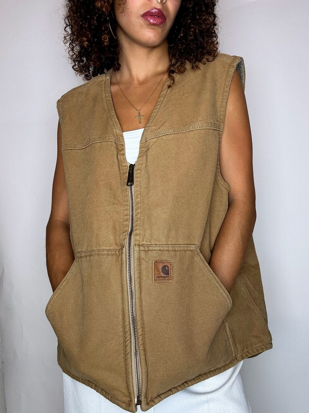 Beige gefütterte CARHARTT Weste, Vintage-Größe, Größe L