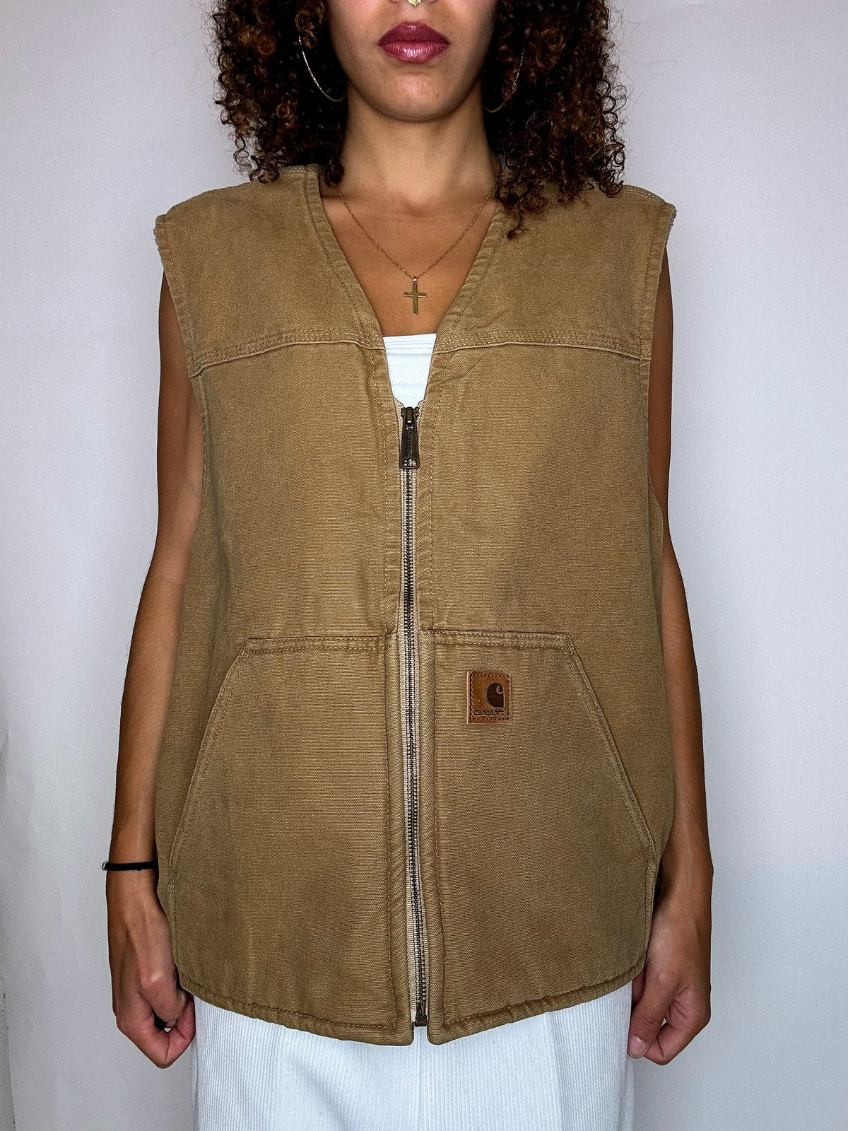 Beige gefütterte CARHARTT Weste, Vintage-Größe, Größe L