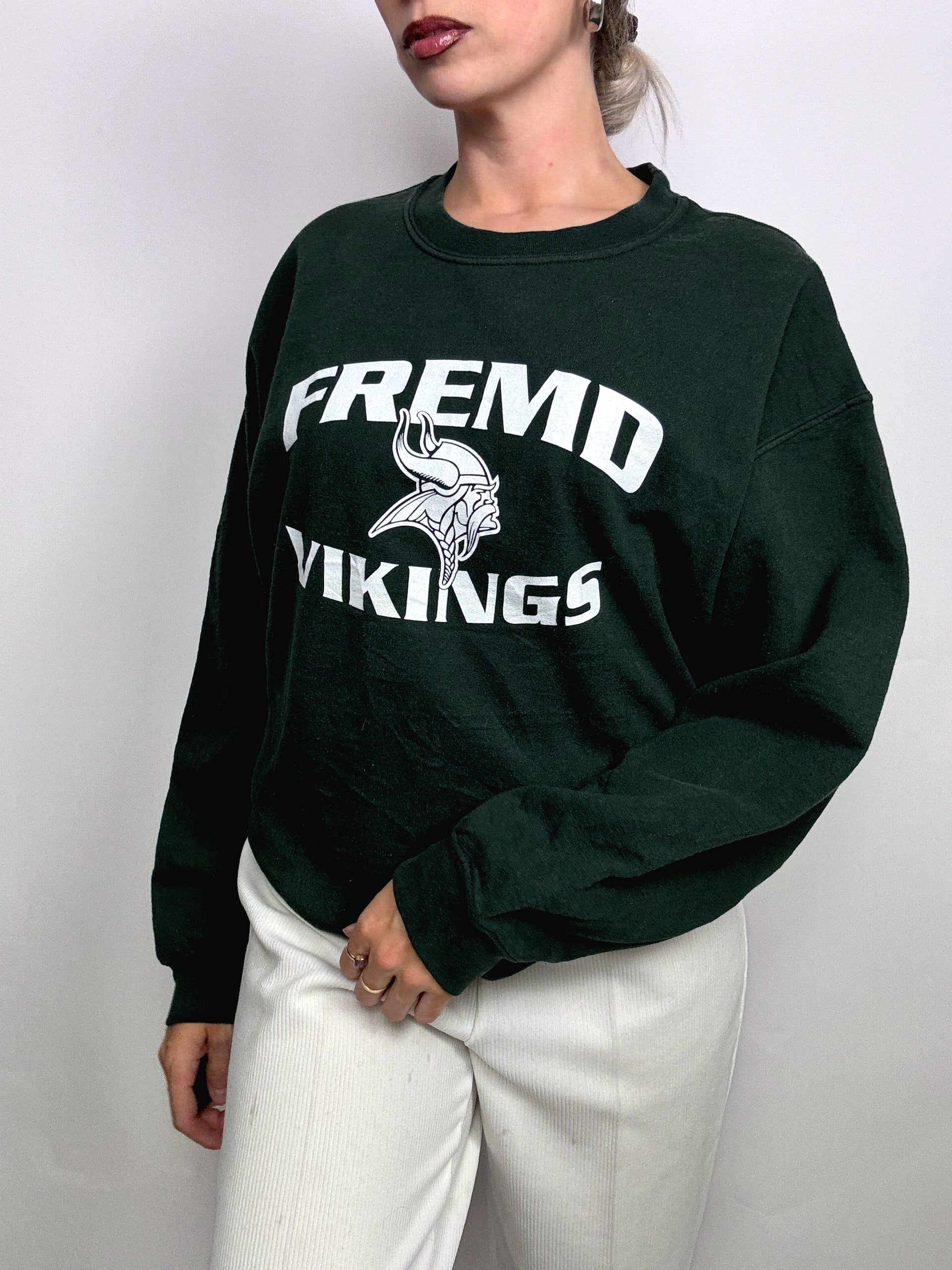 Vintage grünes Rundhals-Sweatshirt