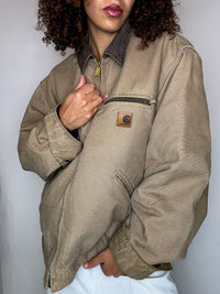 Beige lined jacket with brown collar CARHARTT L vintage