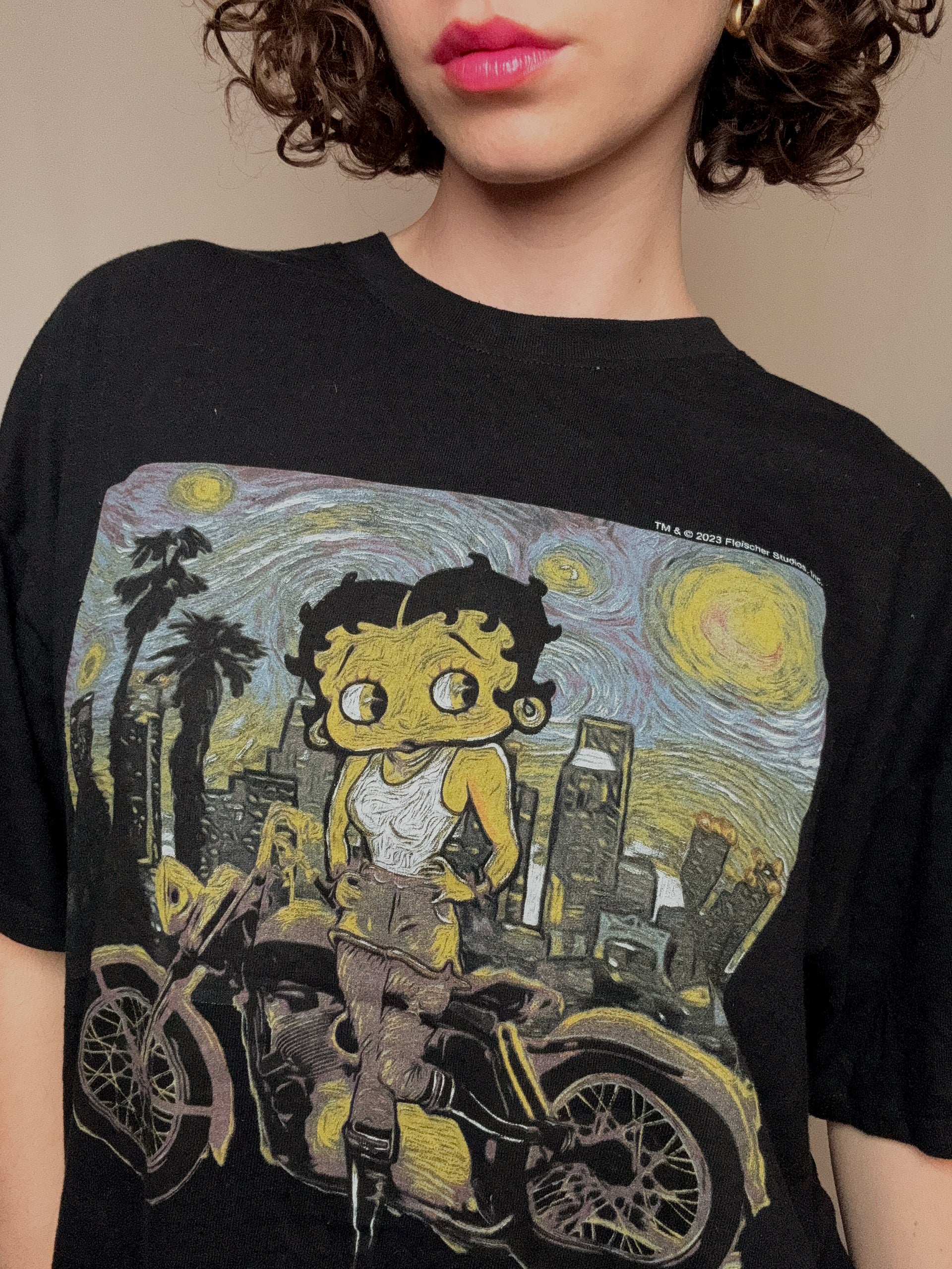 Schwarzes Betty Boop x Van Gogh T-Shirt 2XL Vintage