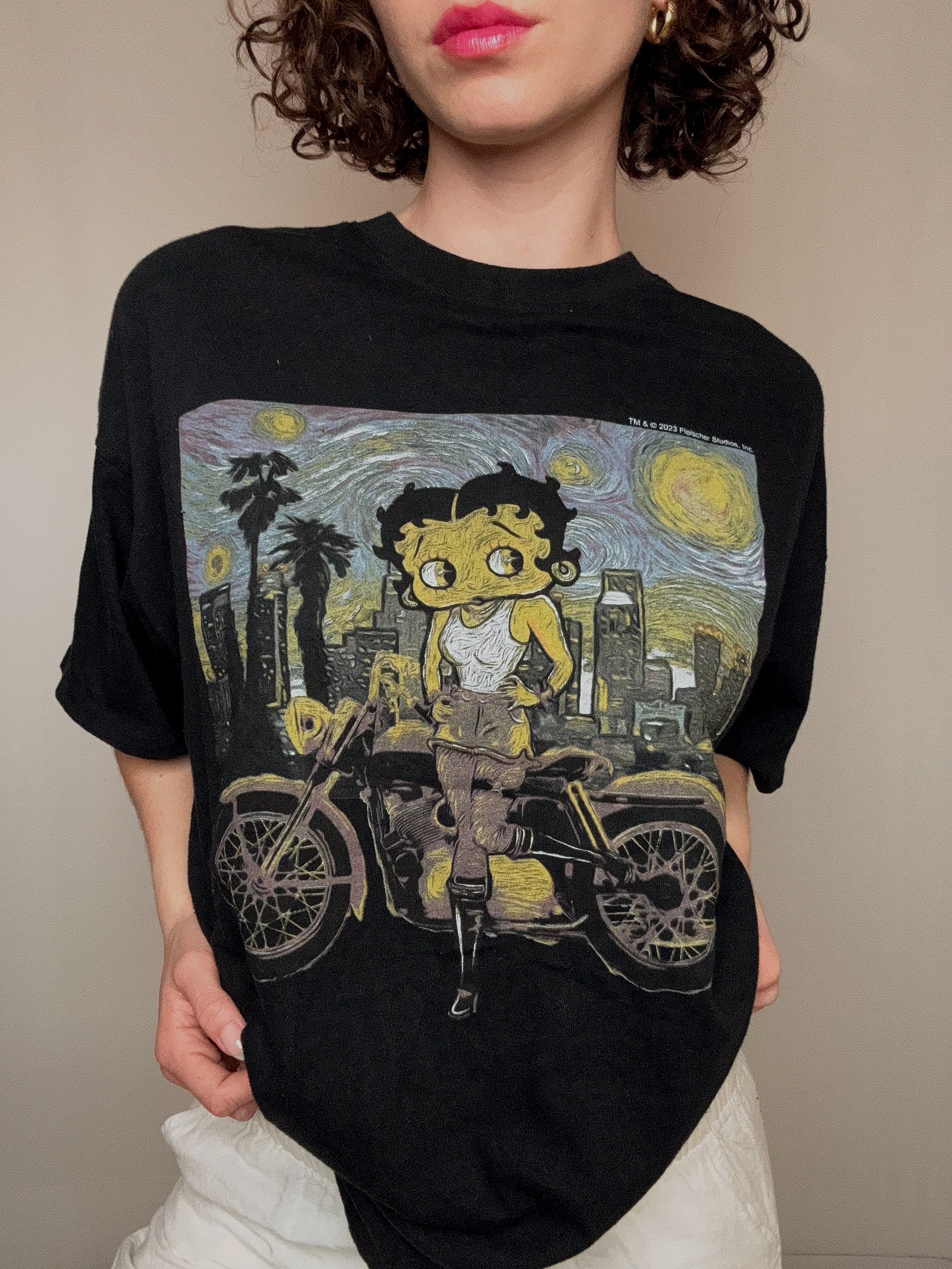 Schwarzes Betty Boop x Van Gogh T-Shirt 2XL Vintage