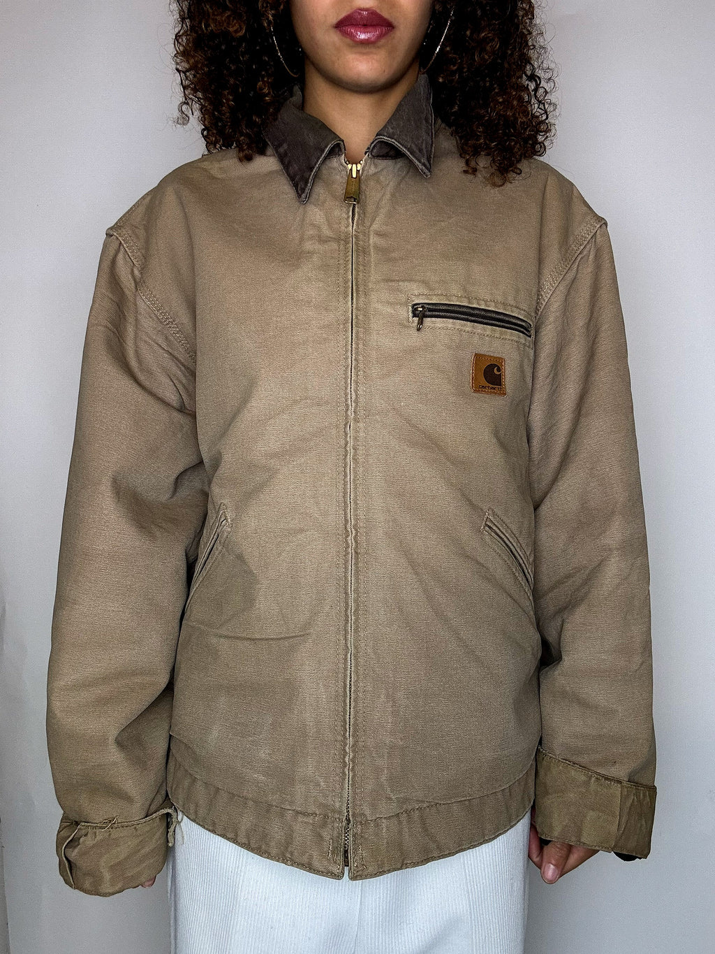 Beige lined jacket with brown collar CARHARTT L vintage