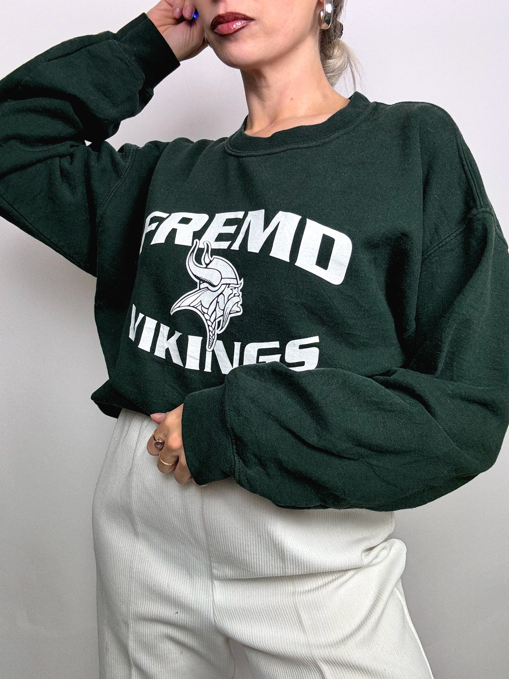 Vintage grünes Rundhals-Sweatshirt
