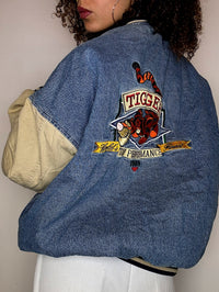 Vintage TIGROU Embroidered Denim Bomber Jacket XL