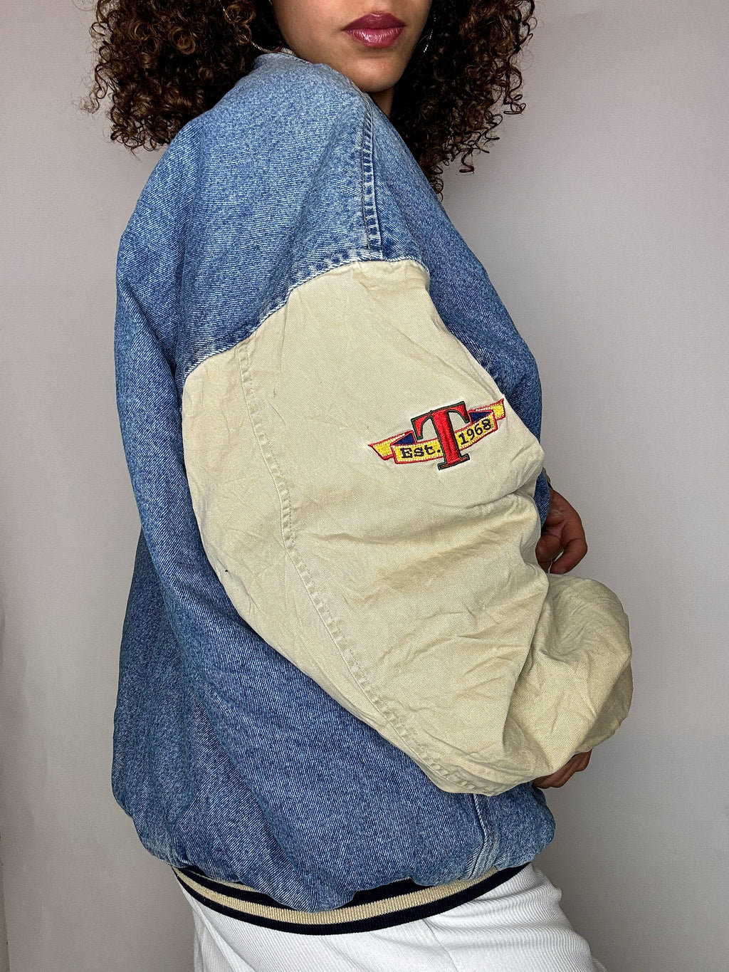 Vintage TIGROU Embroidered Denim Bomber Jacket XL