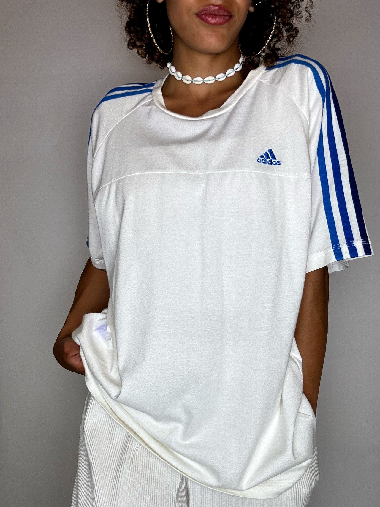 Tee shirt gris blanc ADIDAS L vintage