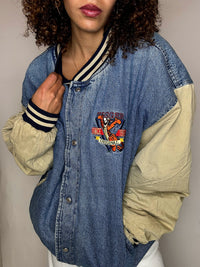 Vintage TIGROU Embroidered Denim Bomber Jacket XL