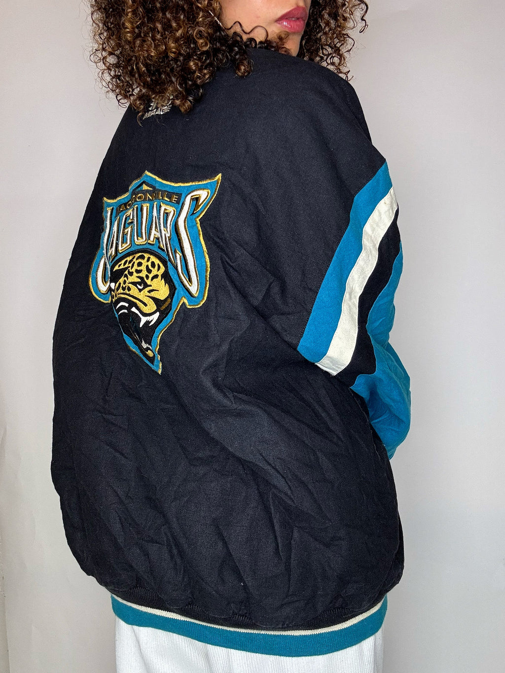 Vintage embroidered black and blue bomber jacket XL