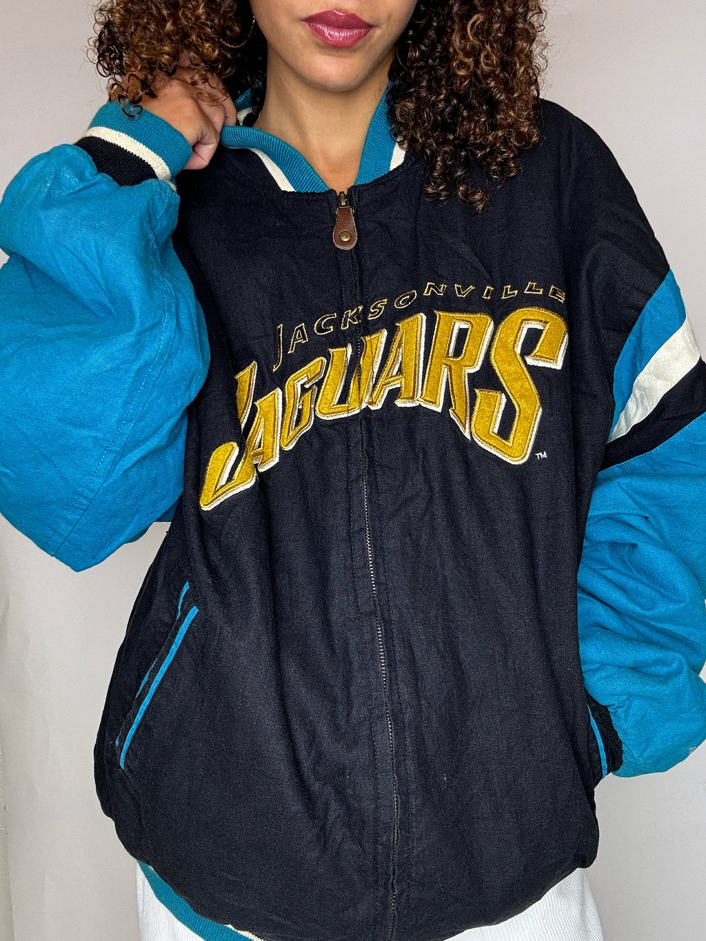 Vintage embroidered black and blue bomber jacket XL