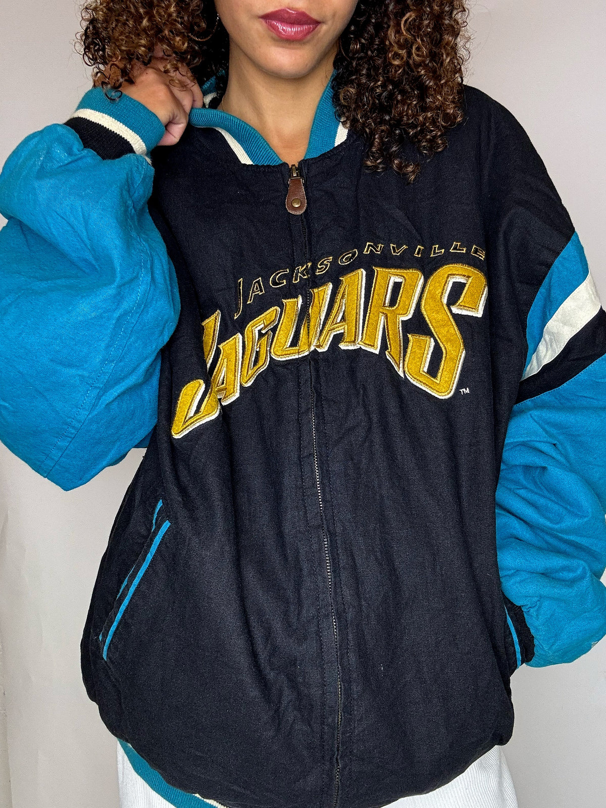 Vintage embroidered black and blue bomber jacket XL