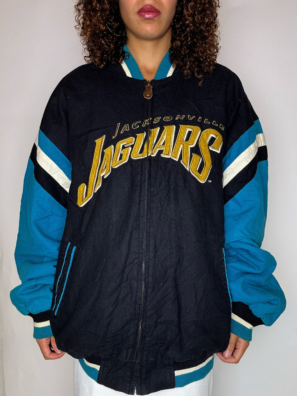 Vintage embroidered black and blue bomber jacket XL