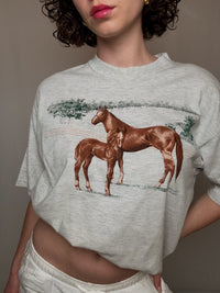 Graues bedrucktes T-Shirt L Vintage