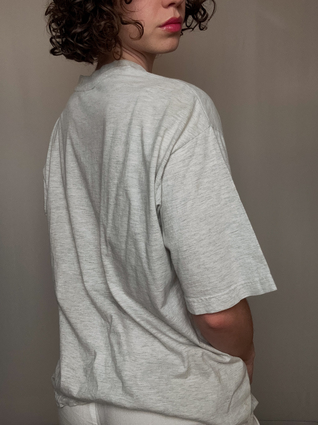Graues bedrucktes T-Shirt L Vintage