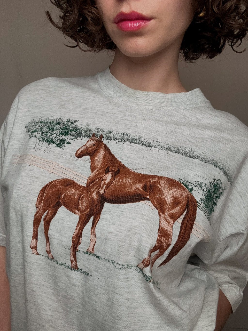Graues bedrucktes T-Shirt L Vintage